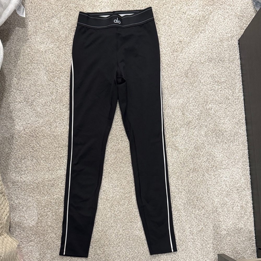 ALO Yoga Black Leggings with White Side Stripes